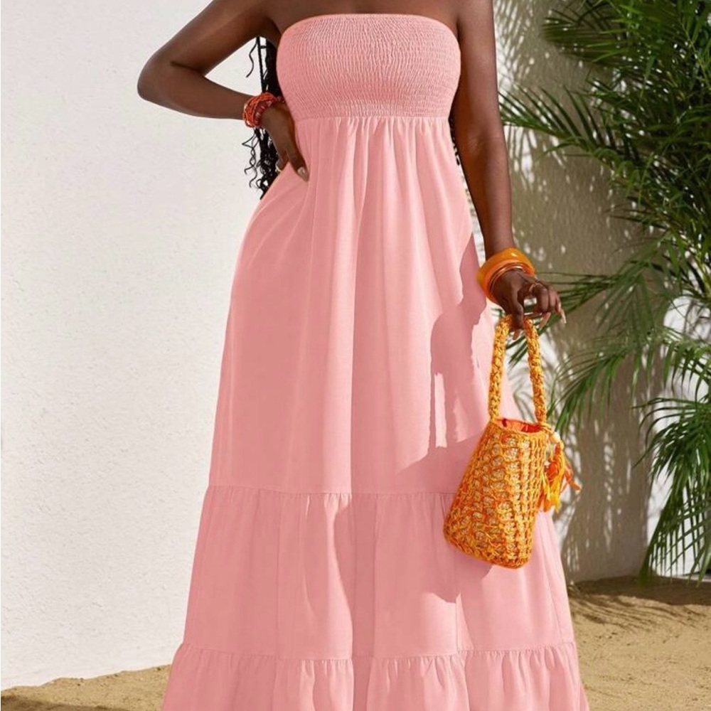 BRAND NEW! Chic Strapless Pink Maxi Dress